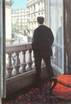  Ventana Obras - Un joven en su ventana Gustave Caillebotte